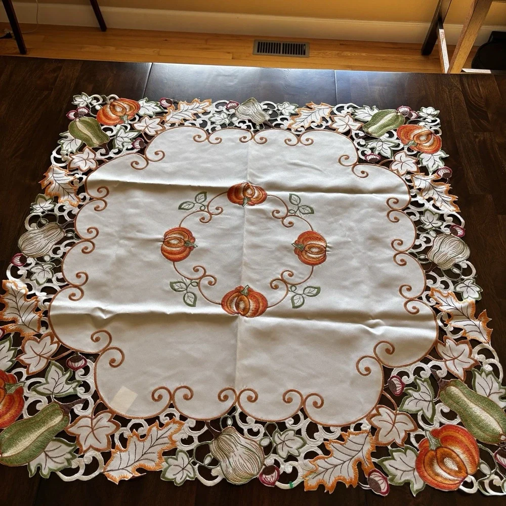 Vintage Fall Harvest Autumn Pumpkin Embroidered Tablecloth Runner‎ 33
